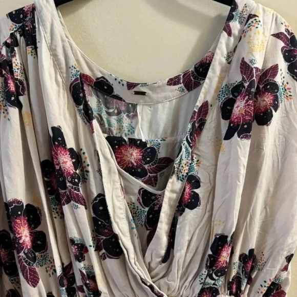 Free People Tuscan Dream Tunic Long Sleeve Off White Purple Floral Womens S - Picture 7 of 11